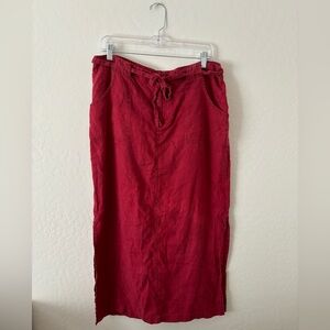 Old Navy 100% Linen Burgundy Skirt with Pockets and Belt Tie